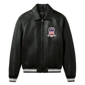 Avirex Heritage Leather Flight Jacket with Striped Ribbed Trim