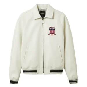 Avirex USA Established 1975 Premium Off-White Leather Bomber Jacket