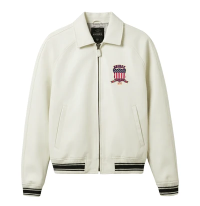 Avirex USA Established 1975 Premium Off-White Leather Bomber Jacket