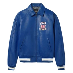 Avirex Heritage Leather Flight Jacket with Striped Ribbed Trim – Royal Blue