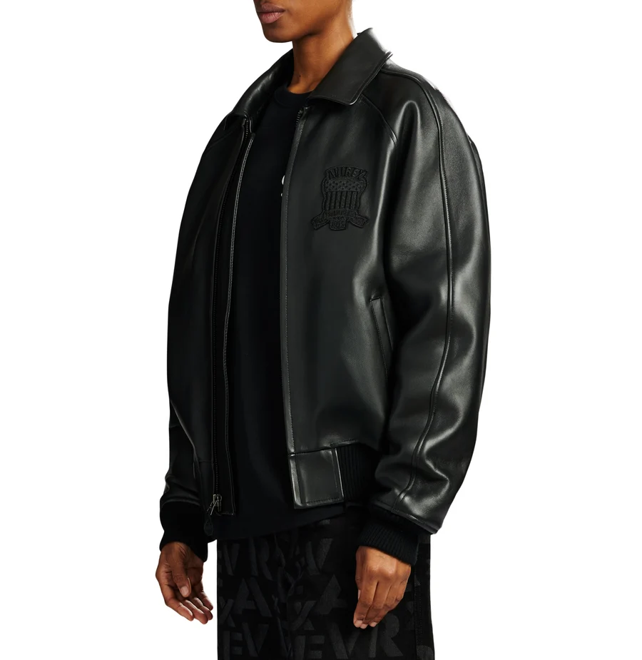 Avirex Stealth Black Crocodile Pattern Leather Flight Jacket - Image 4