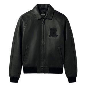 Avirex USA Established 1975 Premium All-Black Leather Bomber Jacket