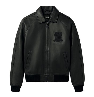 Avirex USA Established 1975 Premium All-Black Leather Bomber Jacket