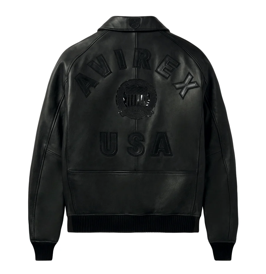 Avirex Stealth Black Crocodile Pattern Leather Flight Jacket - Image 2