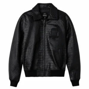 Avirex Stealth Black Crocodile Pattern Leather Flight Jacket
