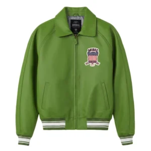 Avirex Men's USA Shield Patch Leather Bomber Jacket – Olive Green