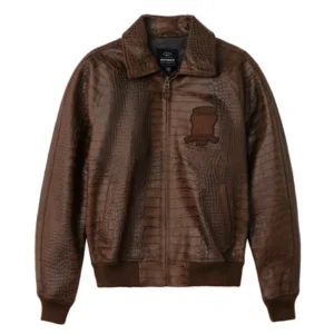 Avirex Heritage Brown Crocodile Pattern Leather Flight Jacket