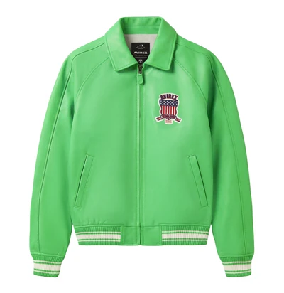Avirex USA Established 1975 Premium Lime Green Leather Bomber Jacket