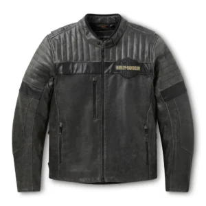 Harley-Davidson Channel-Quilted Leather Moto Jacket with Contrast Band