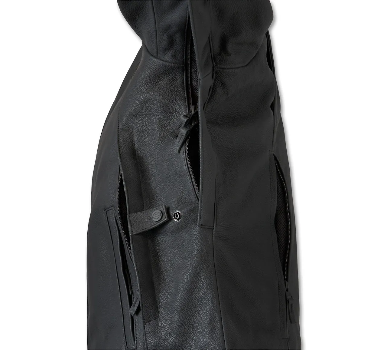 Harley-Davidson Black Leather Moto Jacket with Adjustable Side Tabs - Image 4