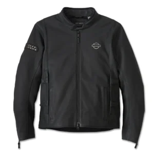 Harley-Davidson Black Leather Moto Jacket with Adjustable Side Tabs