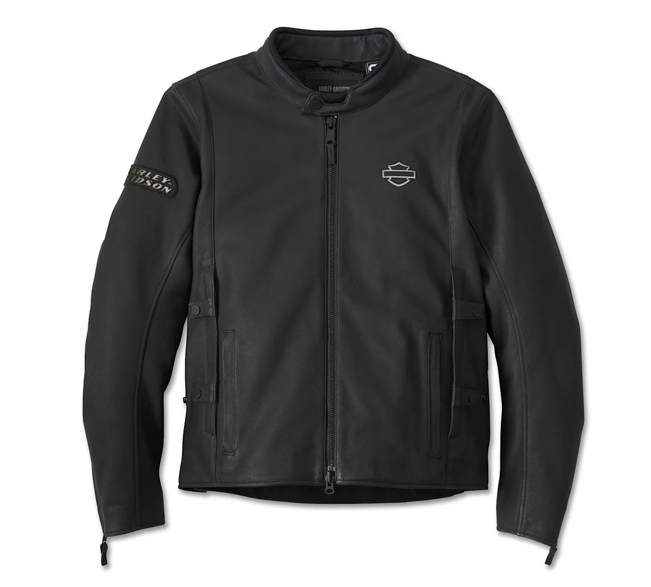 Harley-Davidson Black Leather Moto Jacket with Adjustable Side Tabs