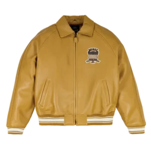 Avirex Heritage Leather Flight Jacket with Striped Ribbed Trim – Tan