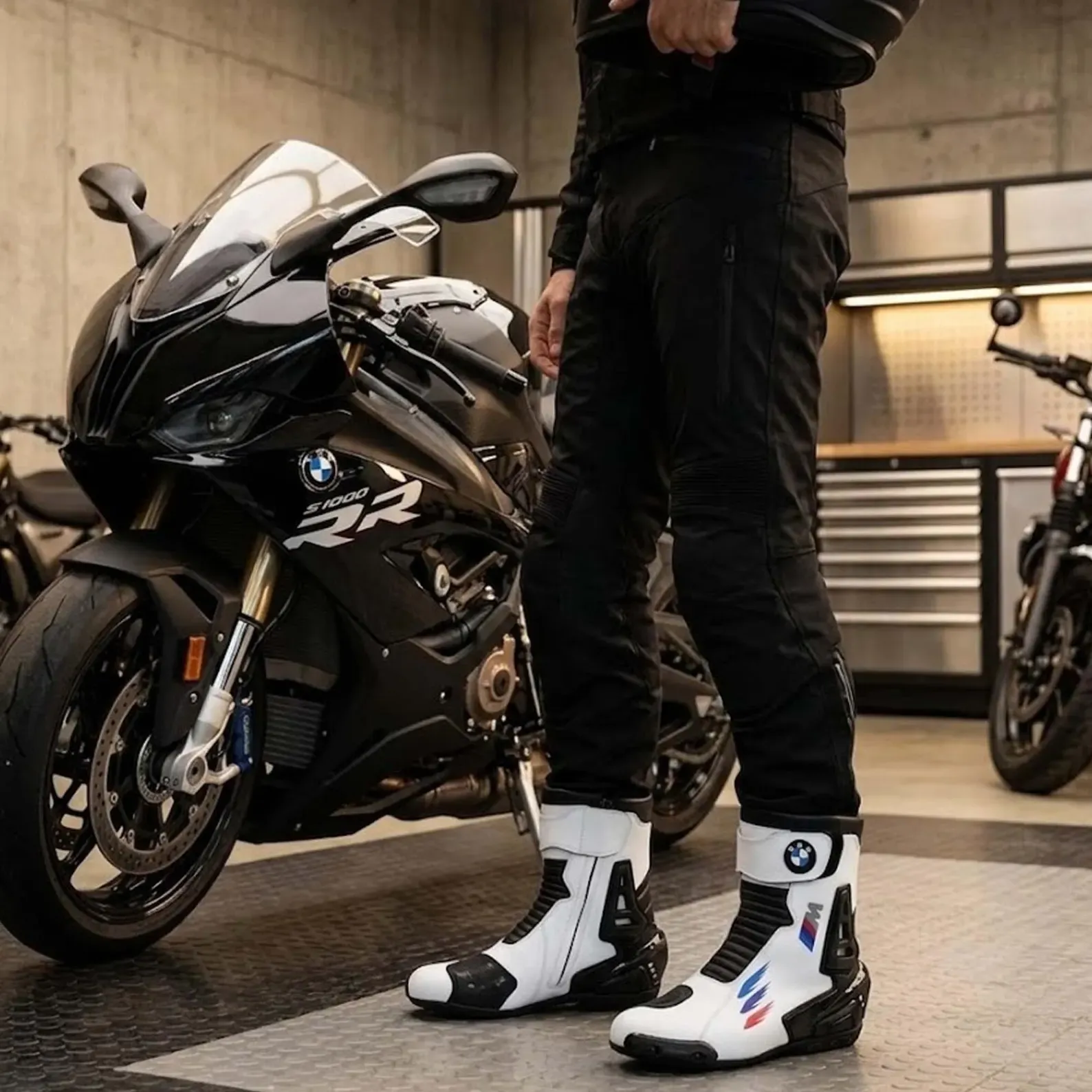 TRIFECTA Men's Motorcycle Racing Boots – White & Black Biker Boots with Ankle Protection - Image 3